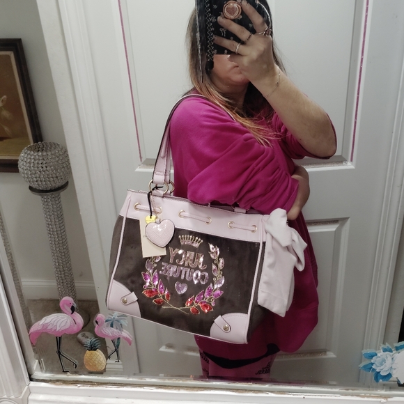 👑JUICY COUTURE floral Ombre ColorSequin *DAYDREAMER* Pink and Brown Bag❤️💜 🩷 - Picture 6 of 9